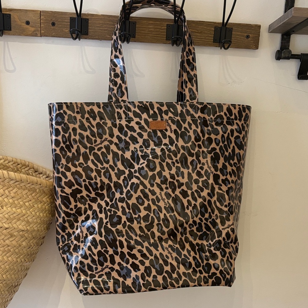 CUTE Leopard Patent Tote Bag - tan, black and grey